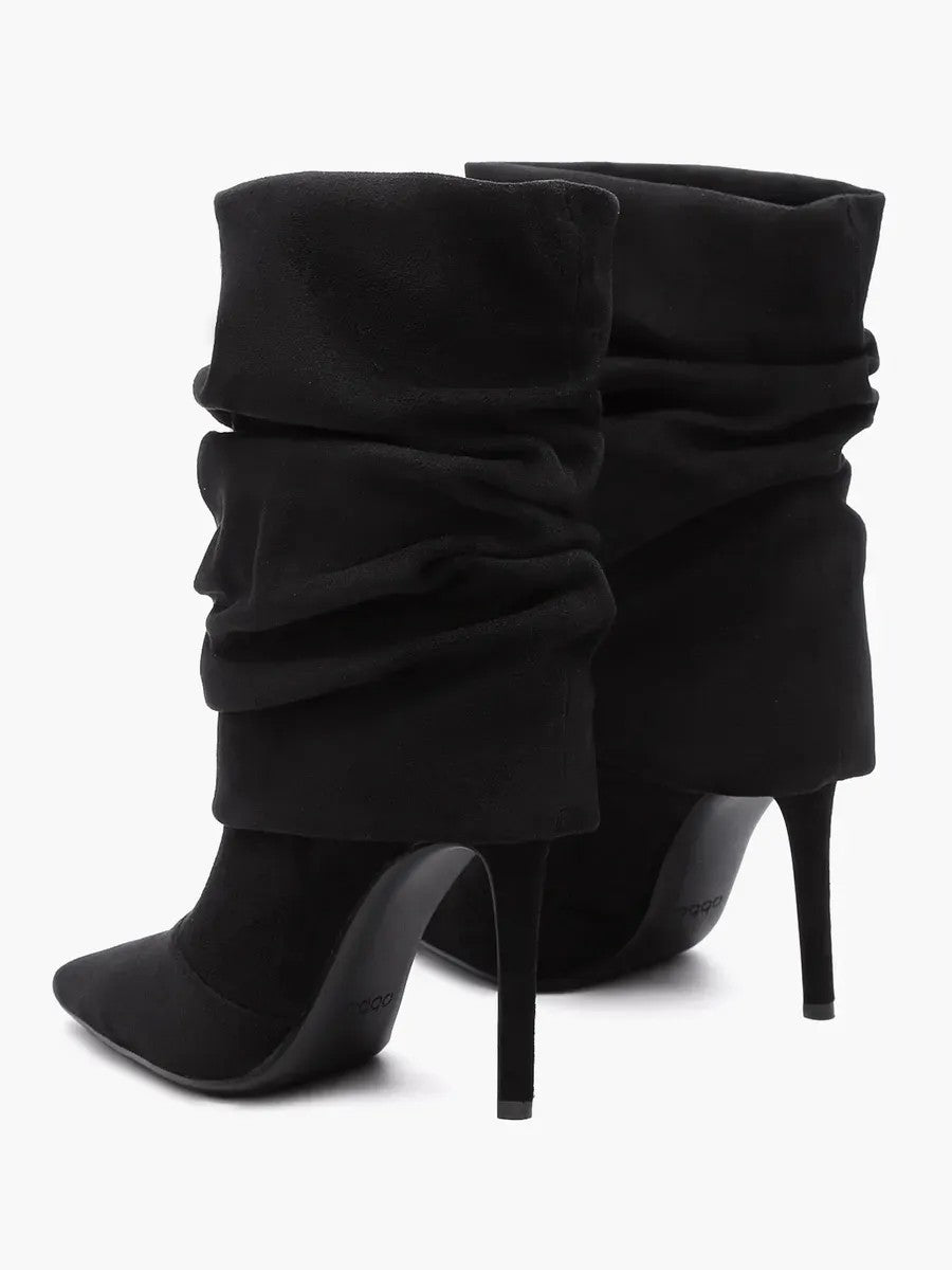 Slouchy Faux Suede Stiletto Ankle Boots in black — view 11