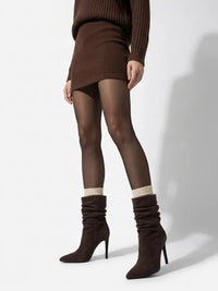 Slouchy Faux Suede Stiletto Ankle Boots in brown — view 2