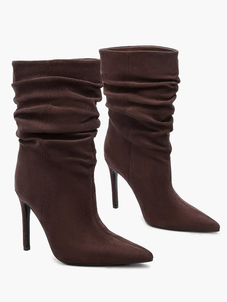 Slouchy Faux Suede Stiletto Ankle Boots in brown — view 3