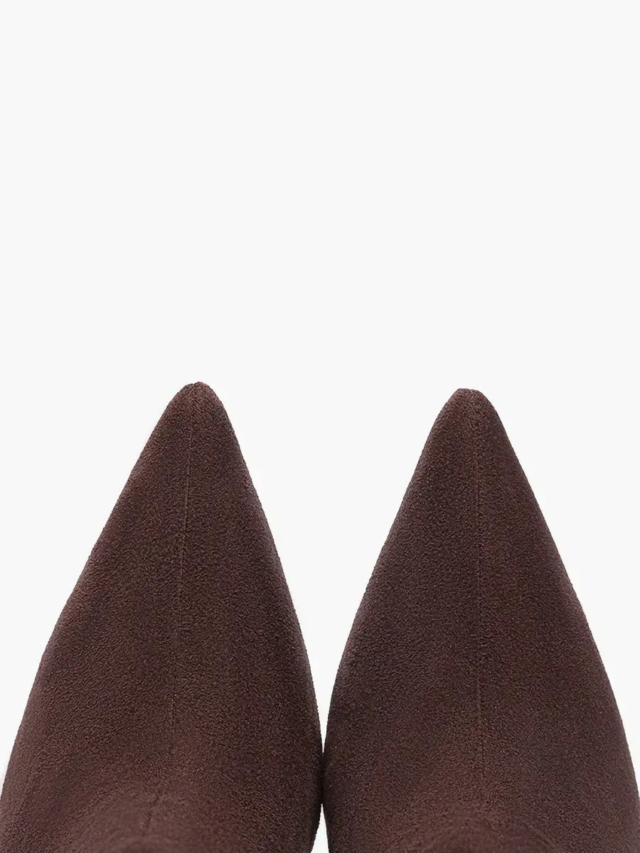 Slouchy Faux Suede Stiletto Ankle Boots in brown — view 4