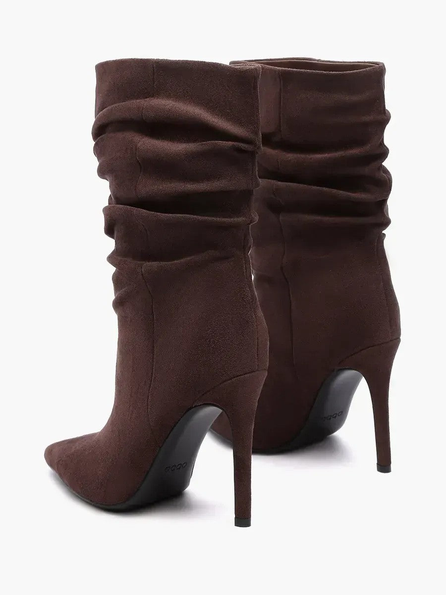 Slouchy Faux Suede Stiletto Ankle Boots in brown — view 5