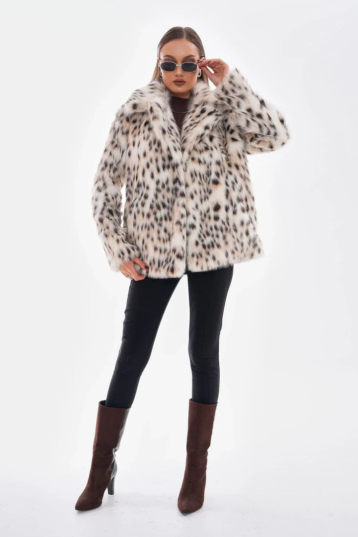 Thea | Snow Leopard Faux Fur Coat – Camel