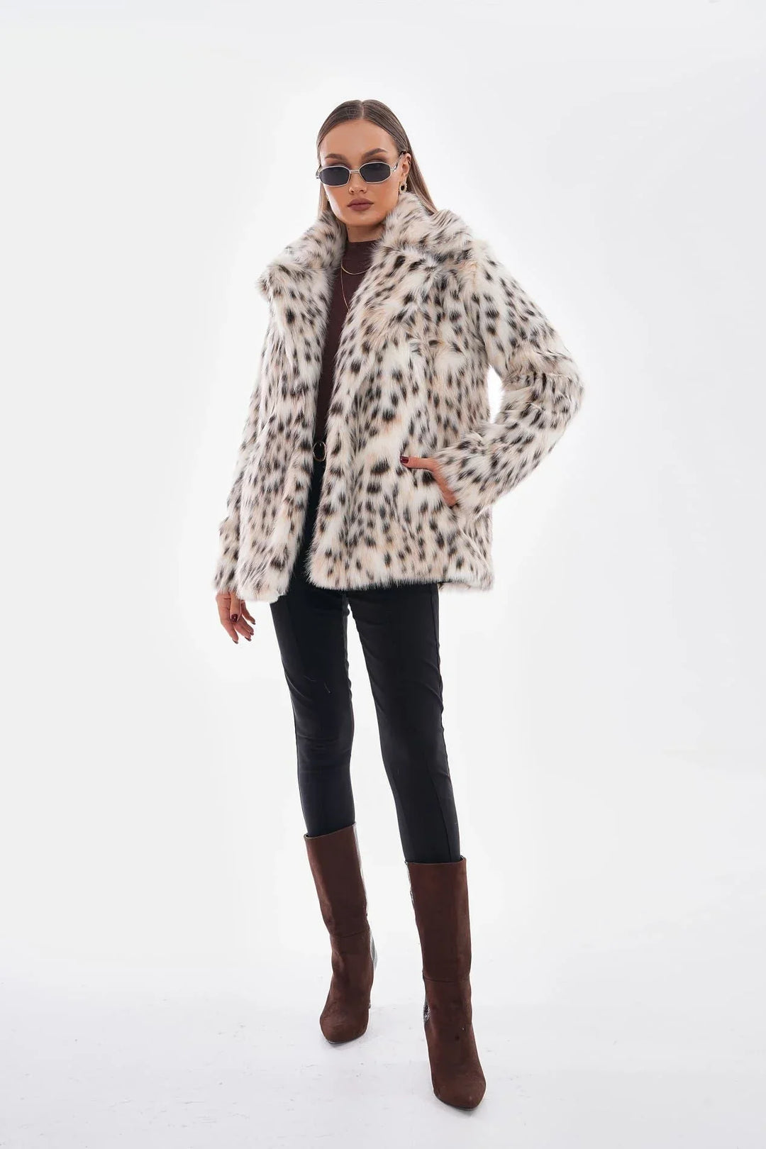 Thea | Snow Leopard Faux Fur Coat – Camel
