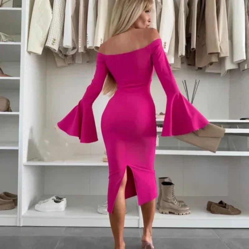 Flared-Sleeve Evening Dress
