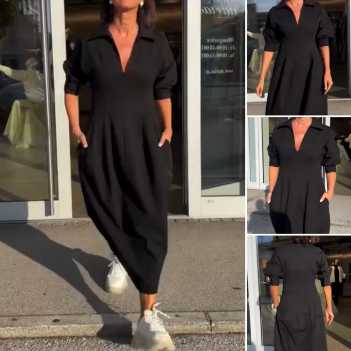Faustine - Structured V-Neck Midi Dress