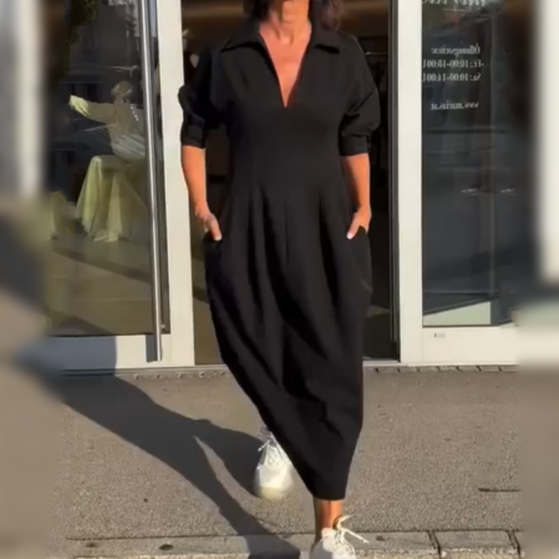 Faustine - Structured V-Neck Midi Dress