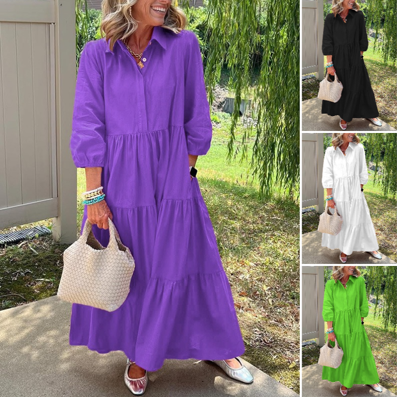 Ines - Loose Lapel-Collar Maxi Dress