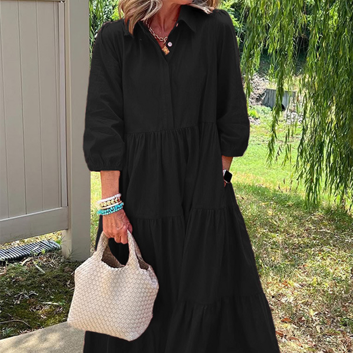 Ines - Loose Lapel-Collar Maxi Dress