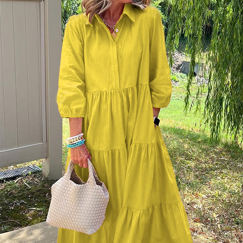 Ines - Loose Lapel-Collar Maxi Dress