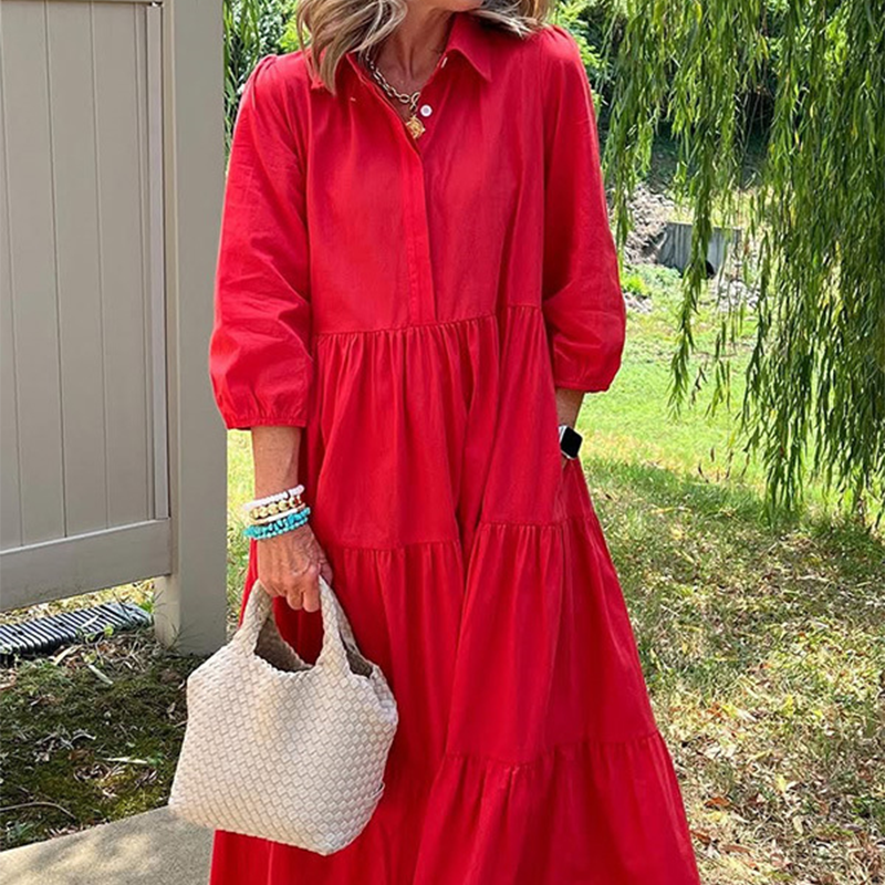 Ines - Loose Lapel-Collar Maxi Dress