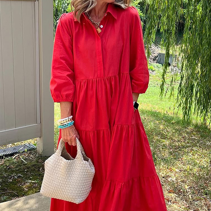Ines - Loose Lapel-Collar Maxi Dress