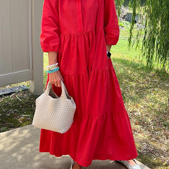Ines - Loose Lapel-Collar Maxi Dress