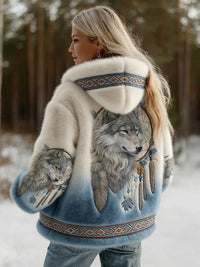 Hooded Wolf-Print Jacket