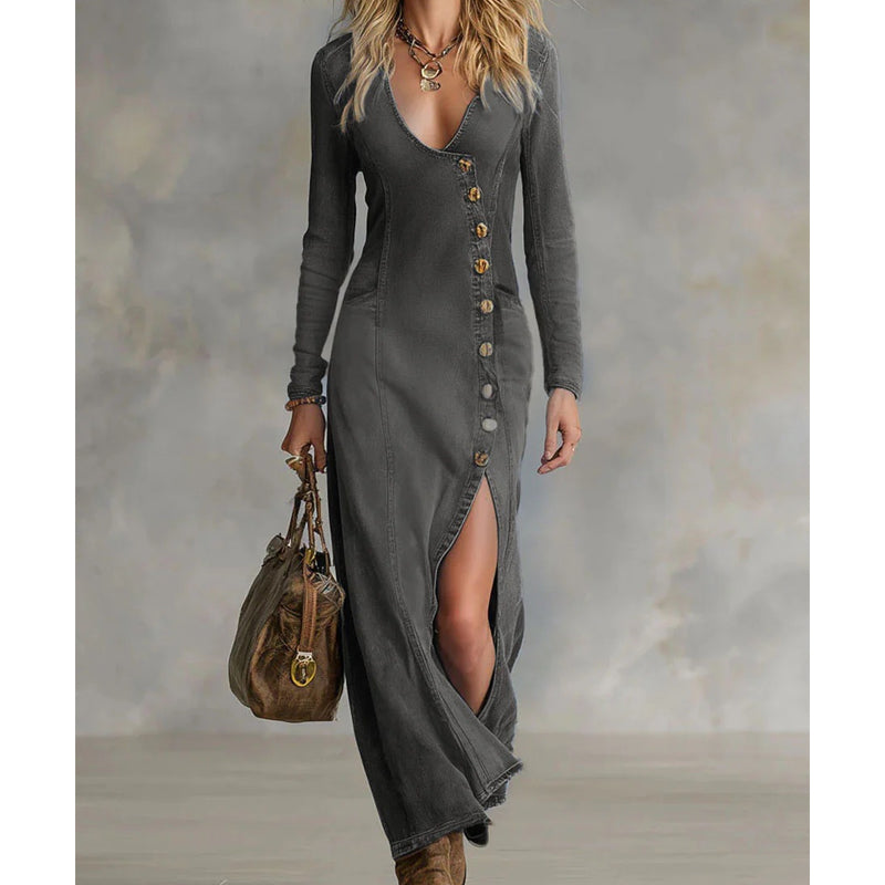 Fleur - Slit V-Neck Maxi Dress