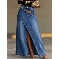 Back view of the anella vintage-wash maxi skirt