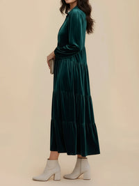 Elegant Velvet Midi Dress for Women with Collar Long Sleeve Tiered Flowing Fall Wedding Guest Style - Susan & Anne