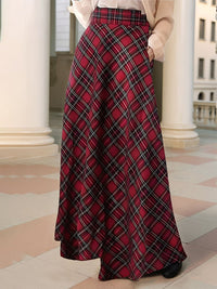 Stylish Maxi Skirts for Women with Plaid Pockets A-Line Holiday Style - Susan & Anne