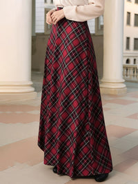 Stylish Maxi Skirts for Women with Plaid Pockets A-Line Holiday Style - Susan & Anne