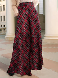 Stylish Maxi Skirts for Women with Plaid Pockets A-Line Holiday Style - Susan & Anne