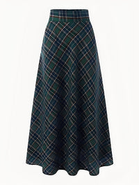 Stylish Maxi Skirts for Women with Plaid Pockets A-Line Holiday Style - Susan & Anne