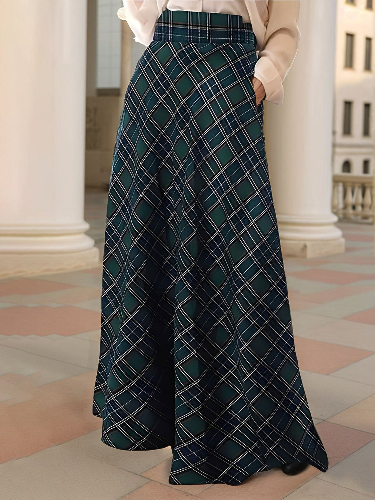 Stylish Maxi Skirts for Women with Plaid Pockets A-Line Holiday Style - Susan & Anne