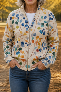Botanical Print Zip-Up Bomber Cardigan - Susan & Anne