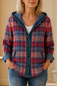 Denim-Look Patchwork Hooded Cardigan - Susan & Anne