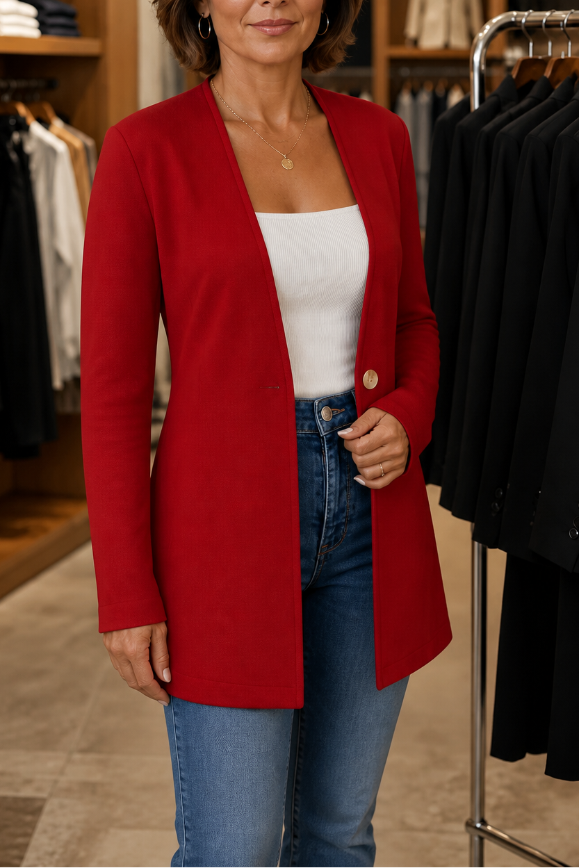 V-Neck Single-Button A-Line Blazer - Susan & Anne