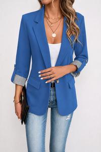 Striped-Cuff Roll-Sleeve Tailored Blazer - Susan & Anne