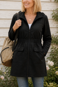 Drawstring Waist Hooded Rain Jacket - Susan & Anne