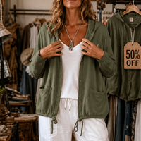 Adjustable Drawstring Hooded Lightweight Jacket - Susan & Anne