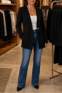 V-Neck Single-Button A-Line Blazer - Susan & Anne