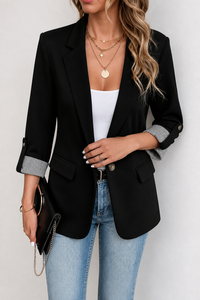 Striped-Cuff Roll-Sleeve Tailored Blazer - Susan & Anne