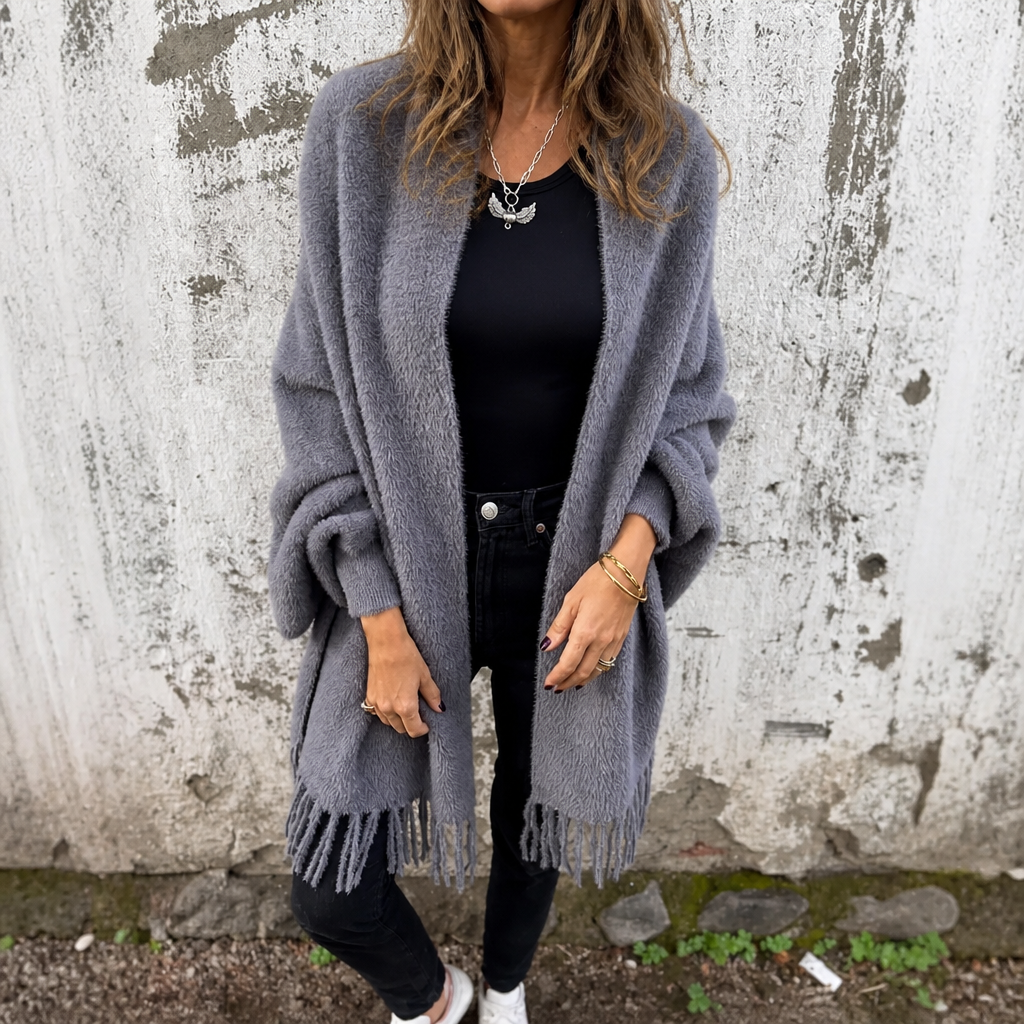 Fringed Shawl-Collar Wrap Coat – Susan & Anne
