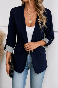 Striped-Cuff Roll-Sleeve Tailored Blazer - Susan & Anne