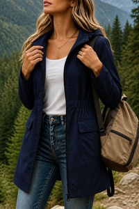 Drawstring Waist Hooded Rain Jacket - Susan & Anne