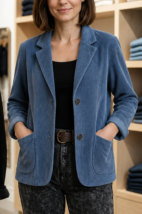Fine Corduroy-Look Structured-Shoulder Jacket - Susan & Anne