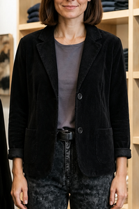 Fine Corduroy-Look Structured-Shoulder Jacket - Susan & Anne