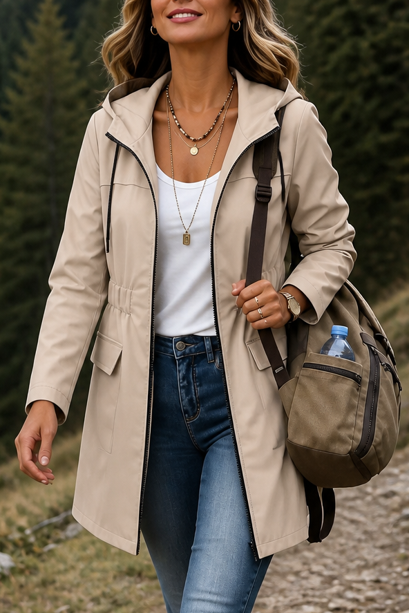 Drawstring Waist Hooded Rain Jacket - Susan & Anne