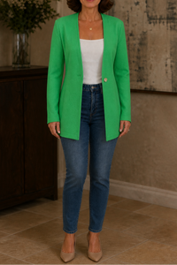 V-Neck Single-Button A-Line Blazer - Susan & Anne