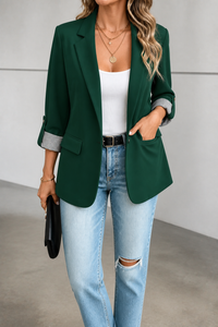 Striped-Cuff Roll-Sleeve Tailored Blazer - Susan & Anne