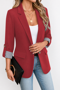 Striped-Cuff Roll-Sleeve Tailored Blazer - Susan & Anne