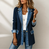 Ribbed Knit Coat With Denim Panels - Susan & Anne