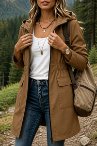 Drawstring Waist Hooded Rain Jacket - Susan & Anne