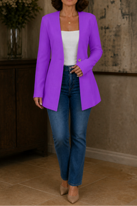 V-Neck Single-Button A-Line Blazer - Susan & Anne