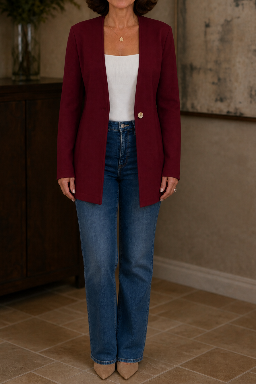 V-Neck Single-Button A-Line Blazer - Susan & Anne