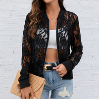 Floral Lace Zip Up Bomber Jacket for Women - Susan & Anne