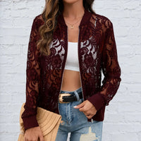 Floral Lace Zip Up Bomber Jacket for Women - Susan & Anne