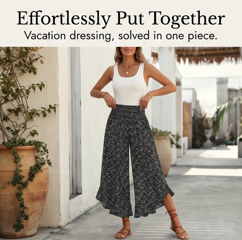 Velura - Smocked Wide-Leg Ruffle Pants
