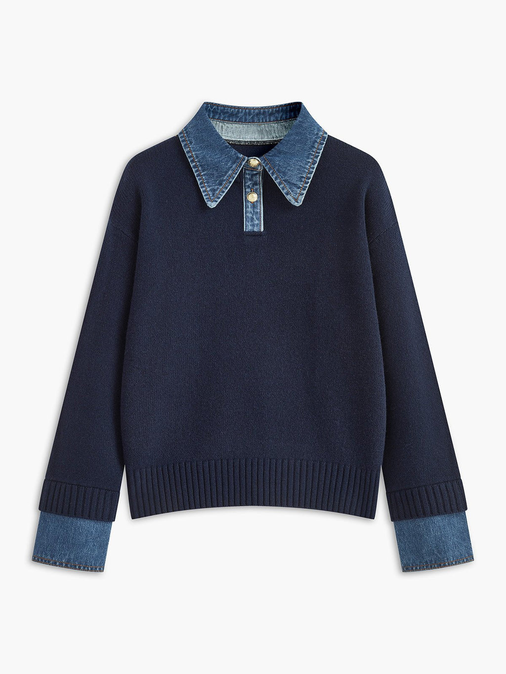 Stylish Polo Shirts for Women with Denim Collar Knit Sweater Design - Susan & Anne